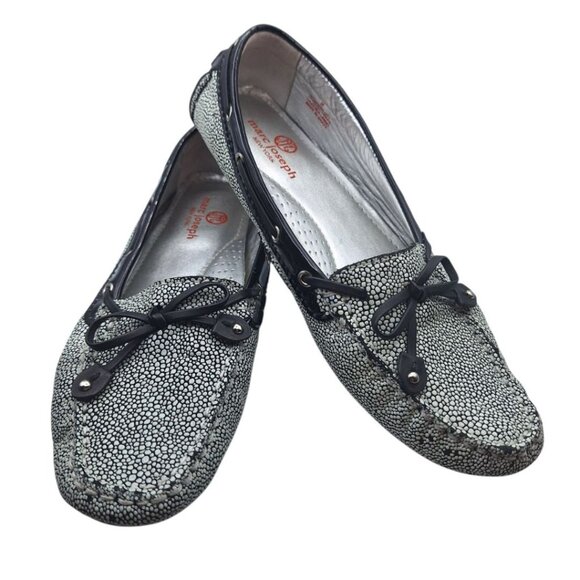 Marc Joseph Pebbled Flats Cypress Hill Tie Black White Leather Brazil Womens 8 - Picture 1 of 9